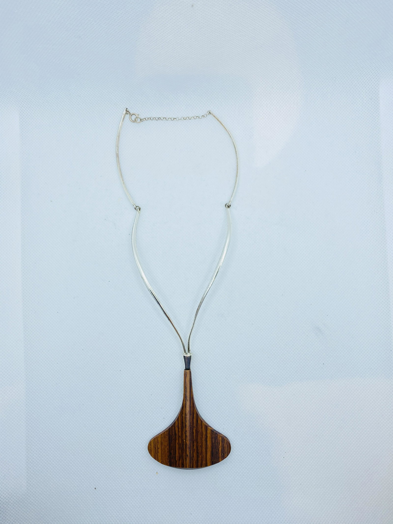 Sterling Silver and Wood Modern Necklace Signed: Sterling Silver and Wood Modern Necklace Scandinavian Design