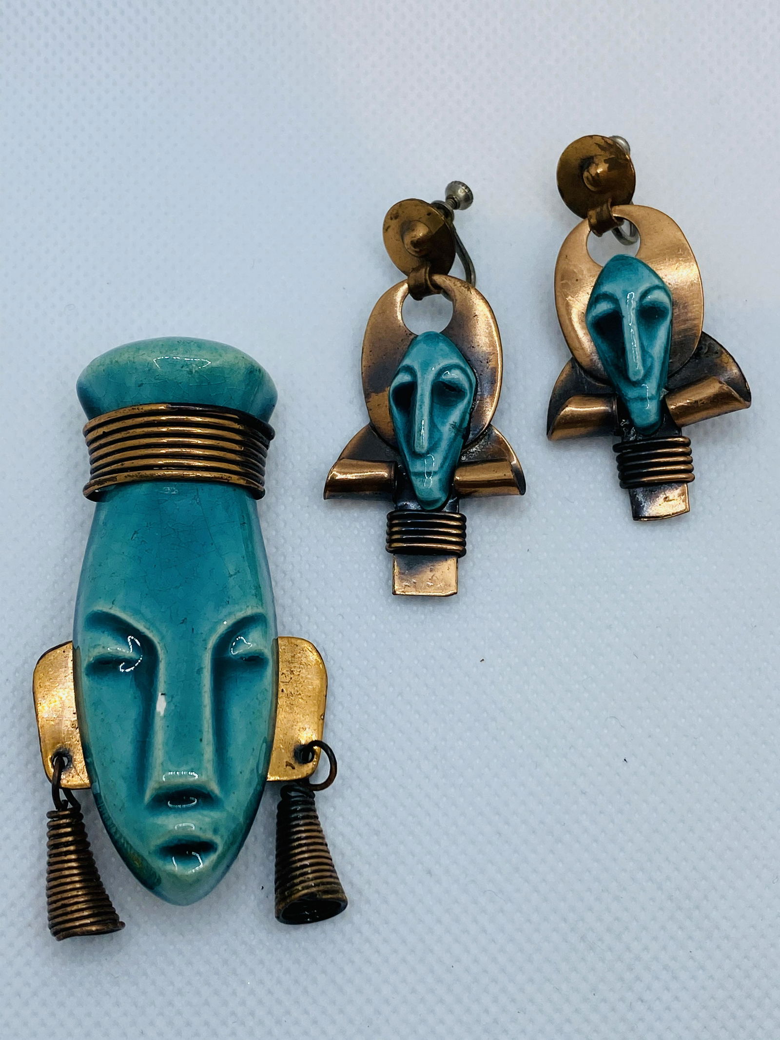 Copper Costume Jewelry Faience African Mask Set (1 of 11)