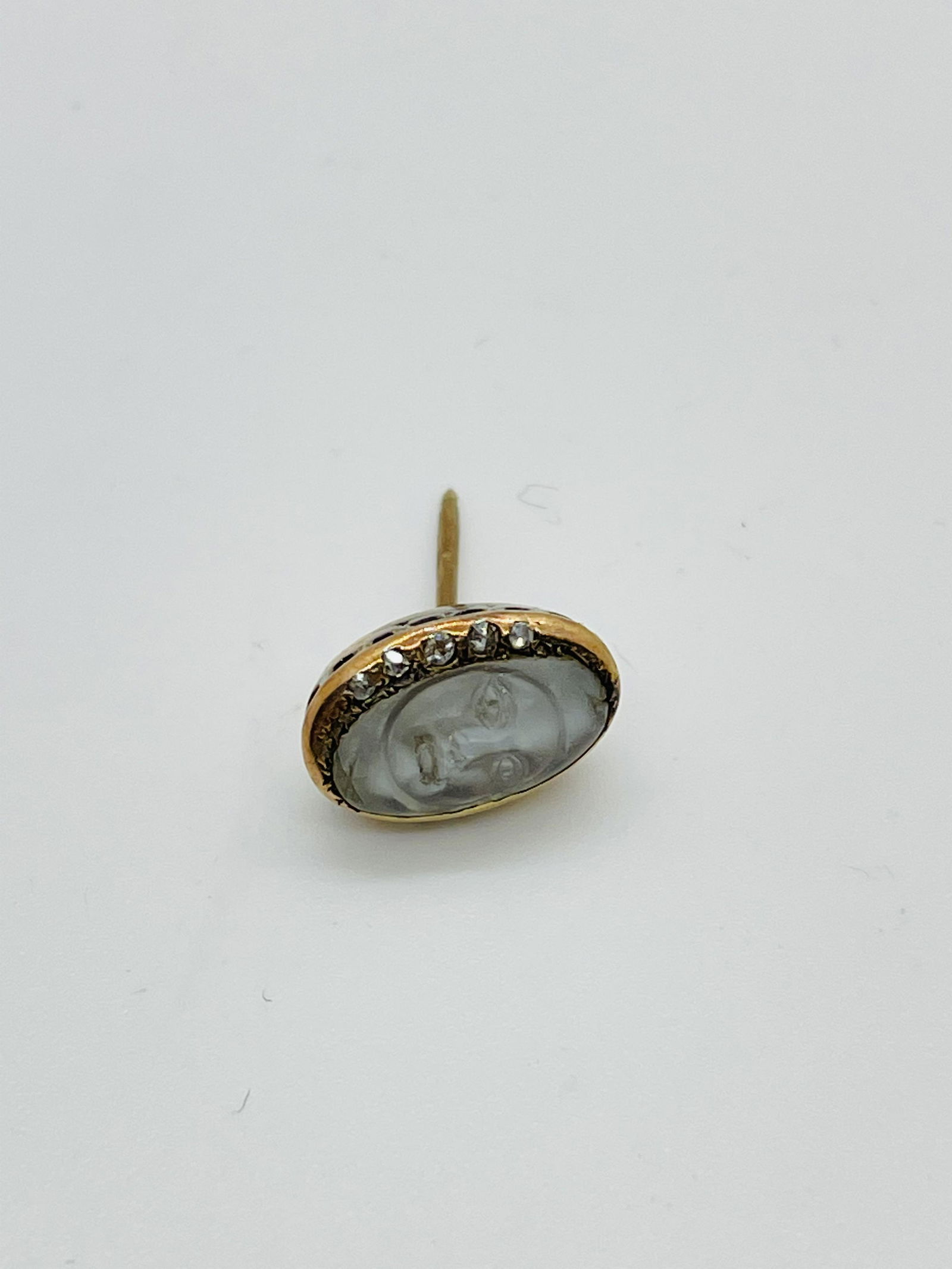 Victorian Gold Diamond Carved Moonstone Face Stickpin (1 of 7)