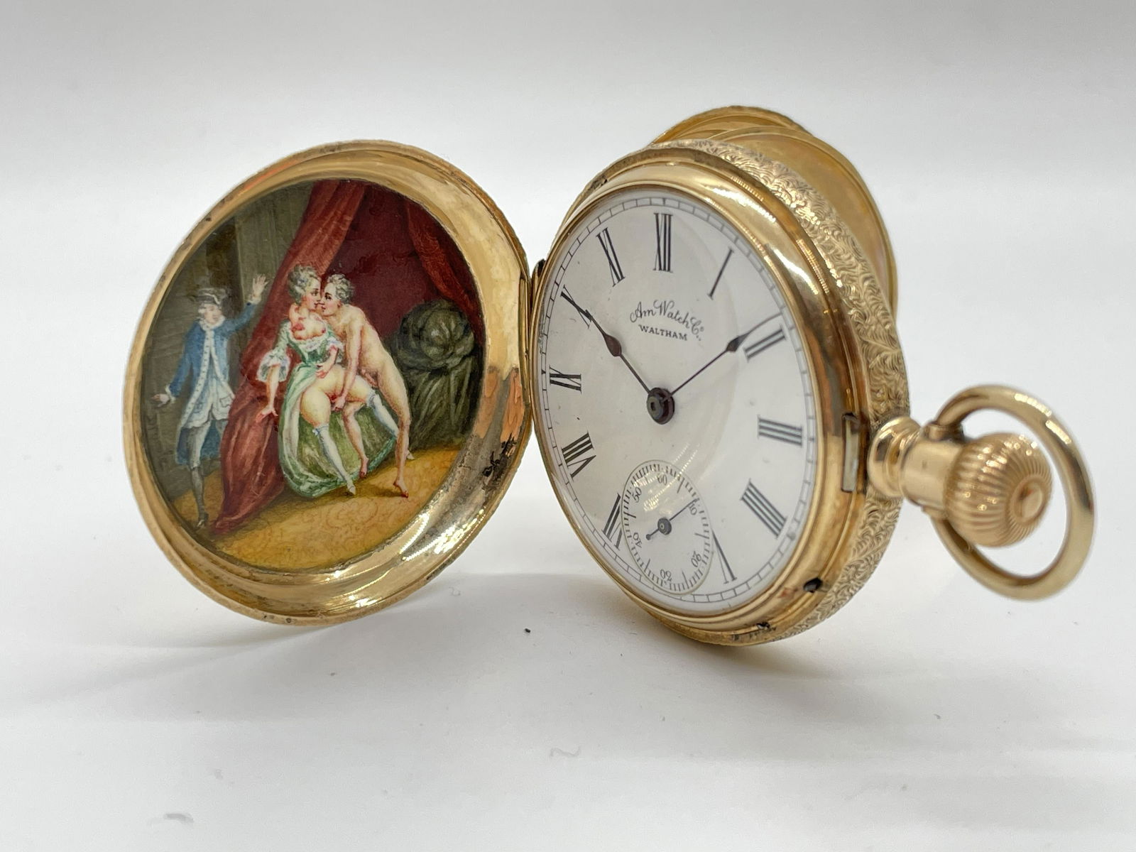 14k Gold Erotica American Waltham Watch Co Pocket Watch (1 of 10)
