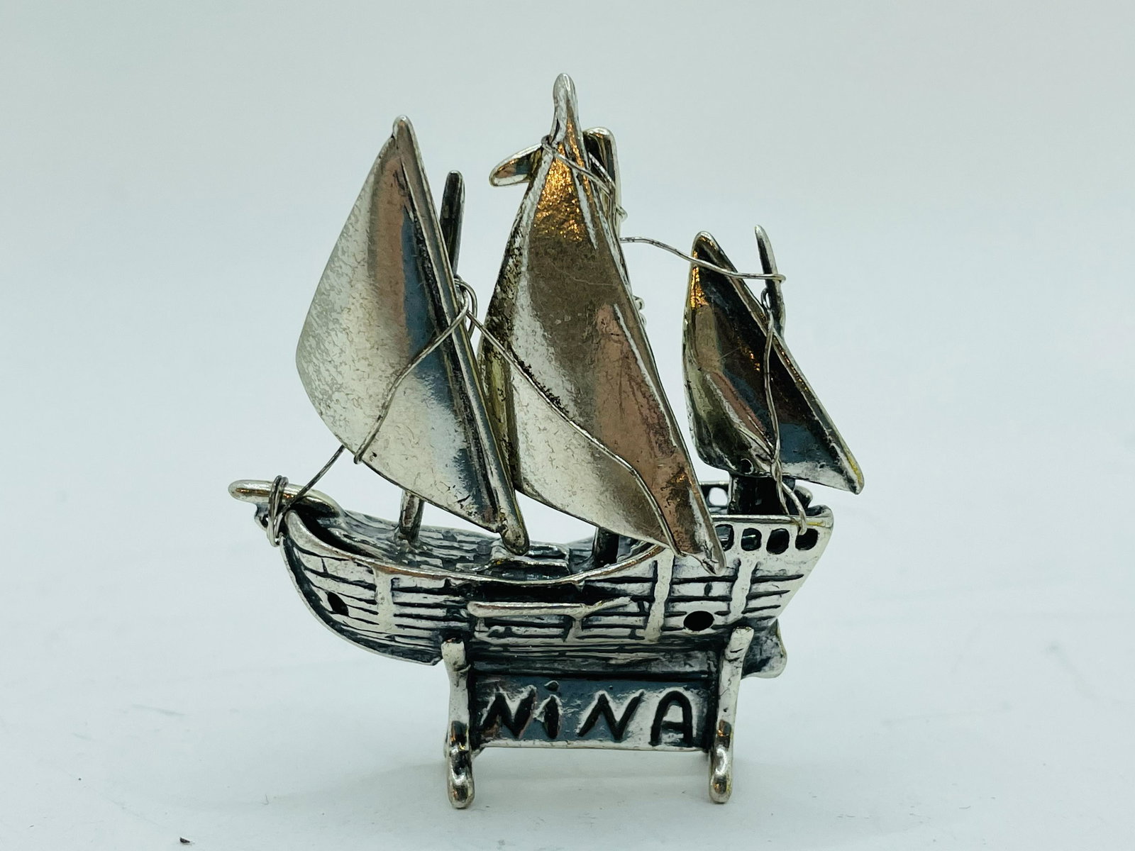 Sterling Silver Nina Ship Columbus Sail Miniature: Sterling Silver Nina Ship Columbus Sail Miniature