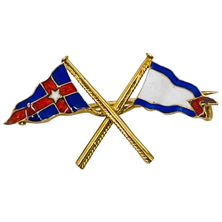 Gold Enamel Nautical Flags Double Flag Brooch Pin: Gold Enamel Nautical Flags Double Flag Brooch Pin