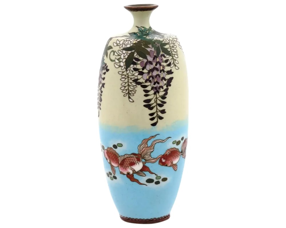 A Meiji Antique Japanese Cloisonne Enamel Wisteria and Fish Vase (1 of 6)