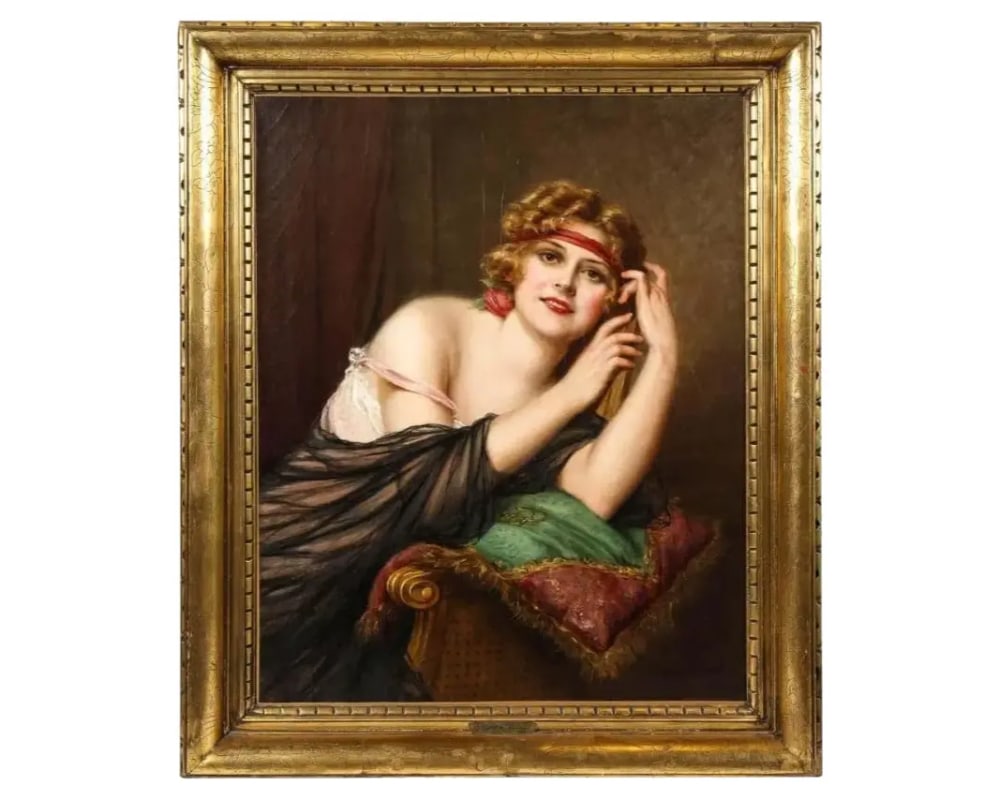 Francois Martin Kavel Francois Martin Kavel Portrait of E: Francois Martin Kavel (French, 1861-1931) portrait of an elegant woman oil on canvas painting, circa 1890, with Original gilt-wood frame. Signed Martin Kavel, lower right. With frame: 39" high x 33" w