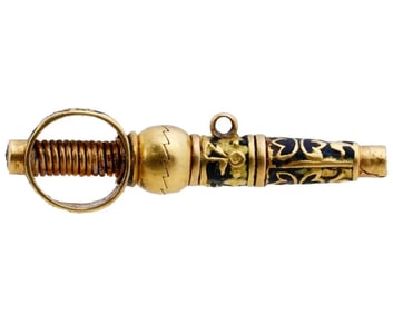 Antique Swiss Gold Enamel Pocket Watch Key Pendant