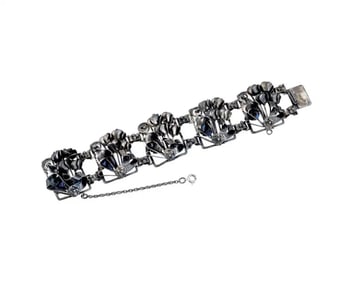French Hobe Floral Design Sterling Silver Bracelet