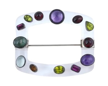 Sterling Silver Rock Crystal Semi Precious Stone Brooch