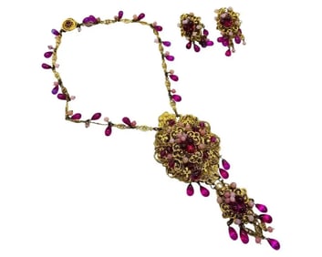 Antique French Glass Costume Jewelry Necklace and Earrings Set
