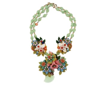 Large Stanley Hagler Nyc Beaded Flower Necklace