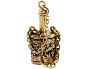 Antique Victorian 10 K Gold Enamel Perfume Bottle Charm