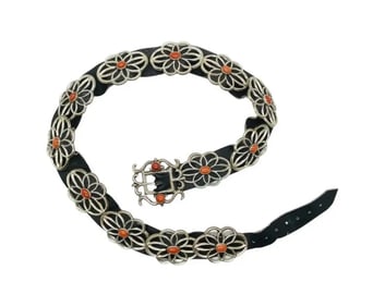 Native American Silver And Turquoise Concho Belt