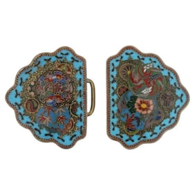 Antique Japanese Meiji Cloisonne Enamel Belt Buckle