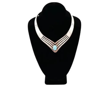 Mexican Silver Howlite Cuff Collar Necklace