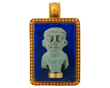 22K Gold Lapis Lazuli Ancient Egyptian Faience Figurine