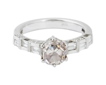 Vintage 18K White Gold Morganite Diamond Ring