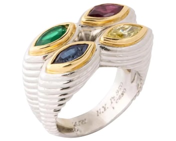 Rare Bulgari Platinum, Gold, Mulit-Gem and Yellow Diamond Ring