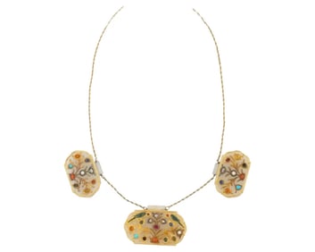 18 Karat Gold and White Jade Indian Mughal Necklace with Semi-Precious Stones