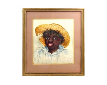 African American School Portrait Pastel Painting Signed