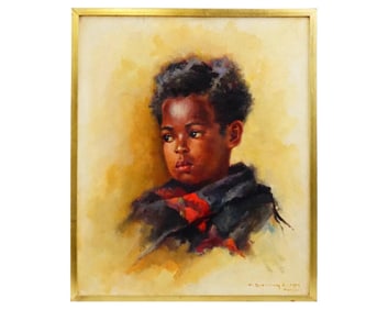 Attr To Jozsef Breznay Portrait Mixed Media Painting
