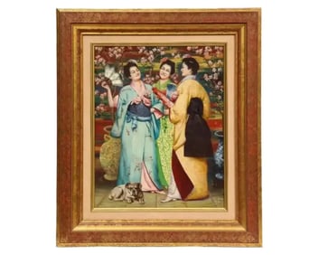 Fine French Japonisme Oil on Canvas Painting of "Three Geishas" C. 1900