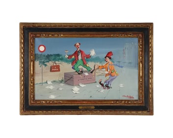 Bum Stocks Surrealist Clowns Oil Painting by Alfano Dardari