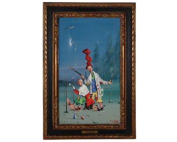 Barber Surrealist Clowns Oil Painting by Alfano Dardari