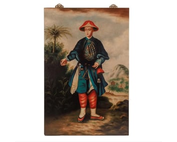 Chinese School, 19th Century A Large Portrait of An "Emperor Holding A Bird"
