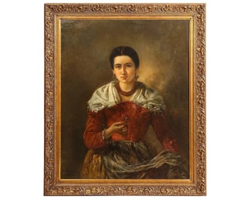 19th Century Portrait Painting of a Women by Anton Romako