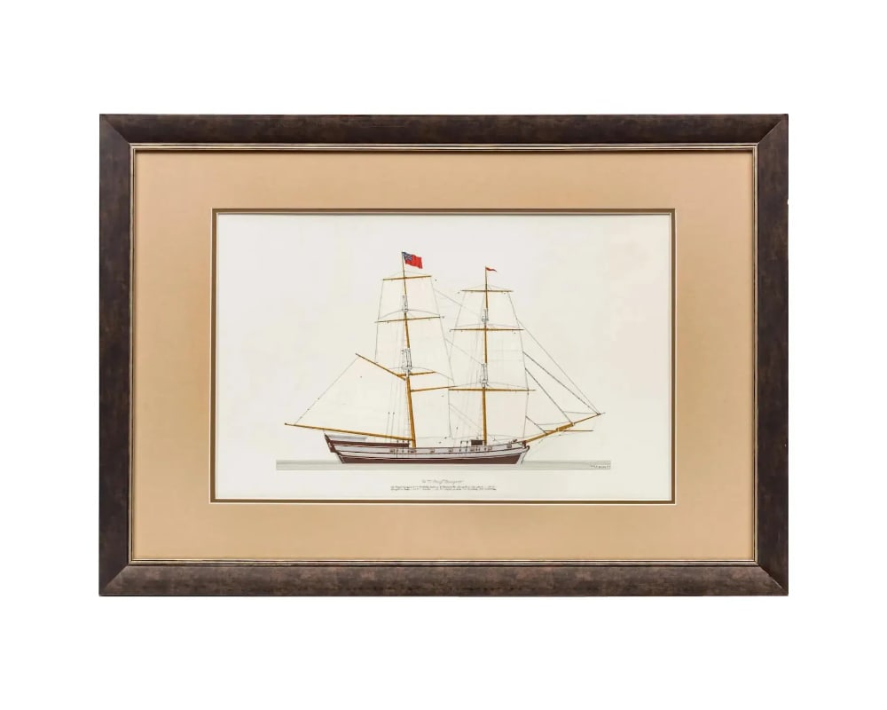 Ink and Watercolor of Royal Navy Ship "H.M. Bridge Badger" Frank R. Crevier: Ink and Watercolor of Royal Navy Ship "H.M. BRIDGE BADGER" FRANK R. CREVIER (AMERICAN 1910-1987)FRANK R. CREVIER (AMERICAN 1910-1987)Measures: H 15" W 22" "H.M. BRIDGE BADGER"Framed Dimensions H 23" W