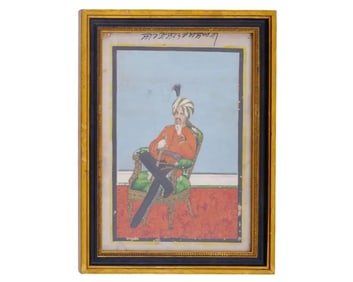 Antique Indian Mughal Miniature Seated Sultan Painting