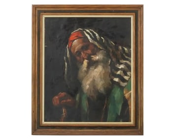 Judaica Hungarian Oil Painting of a Rabbi By Miklos Mihalovits