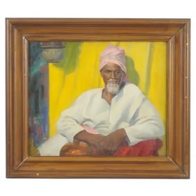 Orientalist Portrait of Man with Pink Turban