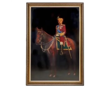Majestic Maharaja, A Monumental Oil Painting of an Indian Maharaja on Horseback