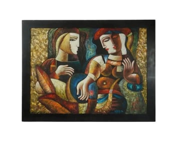 Manner Of Oleg Zhivetin Cubist Oil Painting Signed