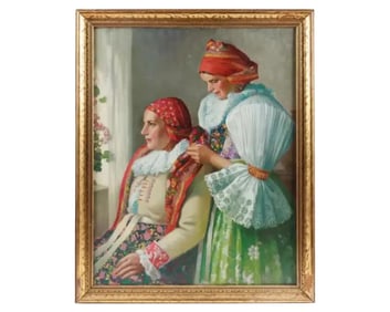 Attributed to Joza Uprka (Czech) "Slovakian Woman" A Rare Oil on Canvas Painting