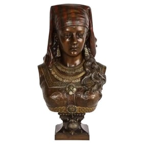 Exquisite French Multi-Patinated Orientalist Bronze Bust of Saida, by Rimbez