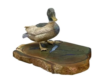 18k Gold Duck Carved Opal Hardstone Figure