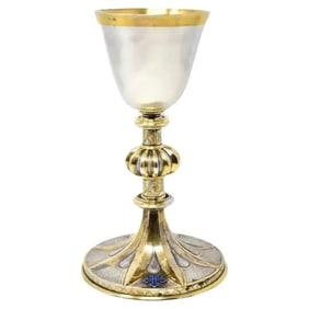 Antique French 950 Silver Gilt Enamel Chalice by Placide Poussielgue-Rusand