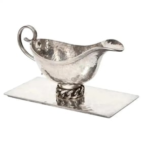 Jean Despres (1889-1980) A Silvered-Metal Gravy Sauce Boat on Stand, 1966