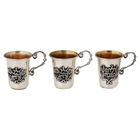 Set Of 3 Vintage Sterling Silver Judaica Kiddush Cups
