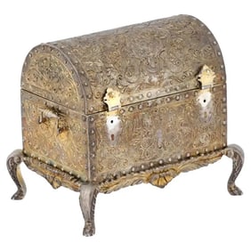 Antique Portuguese Sterling Silver Box With Stand