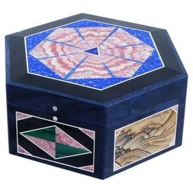 Lapis Lazuli And Semi Precious Stone Intarsia Box