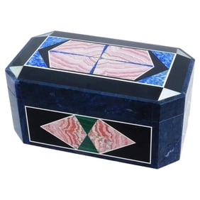Vintage Multi Gemstone Mosaic Inlay Trinket Box