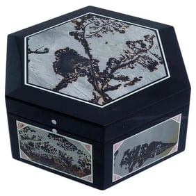 Onyx Jasper And Semi Precious Stone Intarsia Box