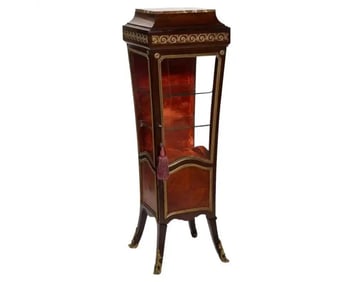 French Louis XV Style Gilt Mounted Kingwood Pedestal Vitrine Cabinet, circa 1880