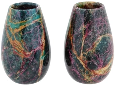 Pair Of Carved Multicolored Jasper Stone Vases