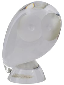 American Steuben Donald Pollard Glass Owl Paperweight