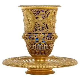 Louis Constant Sévin & F. Barbedienne, a Rare Ormolu and Blue Glass Centerpiece