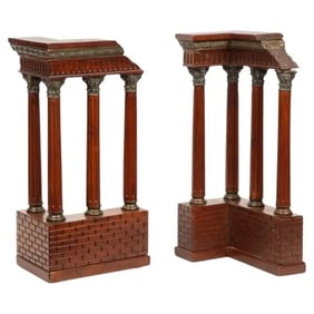 Pair of Italian Grand Tour Mahogany Wood & Bronze Roman Ruins Neoclassical Model