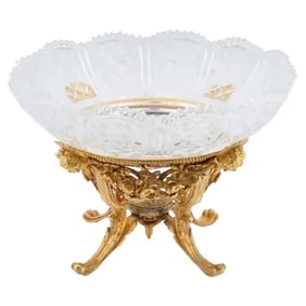 Antique French F. Barbedienne Ormolu Bronze and Crystal Centerpiece
